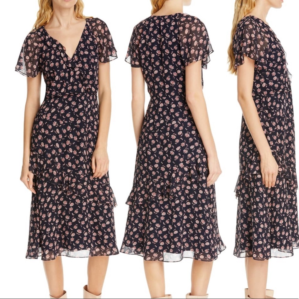 Joie Orita B floral silk short sleeve ruffle dress